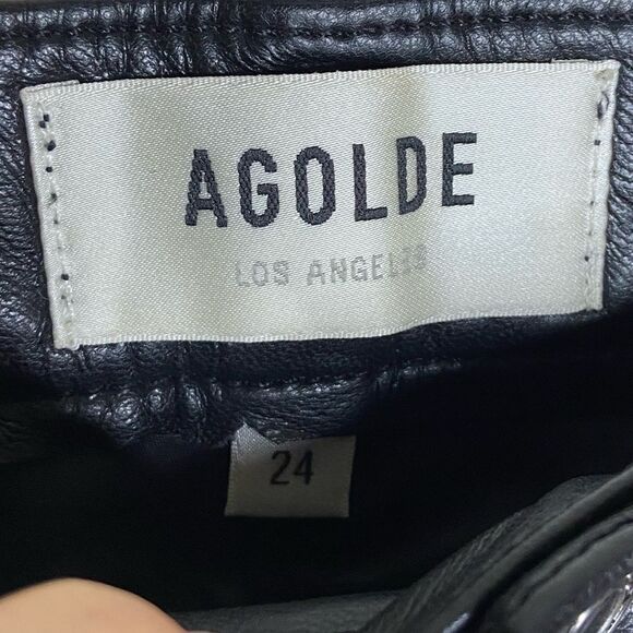 Agolde 90’s Leather Pinch Waist Black Pants Recycled Straight Leg Size 24 - Picture 13 of 13